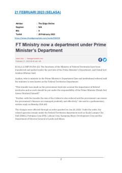 FT Ministry now a department under Prime Minister's Department