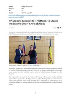PPj Adopts Favoriot loT Platform to create innovative Smart City solutions