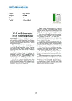 Klinik kesihatan malam jangan bebankan petugas