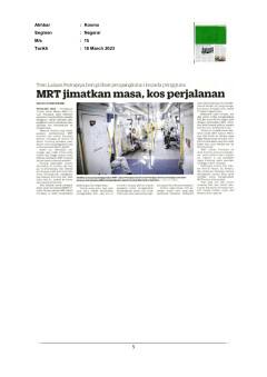 MRT jimatkan masa, kos perjalanan