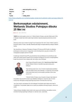 Berkonsepkan edutainment, Wetlands Studios Putrajaya dibuka 25 Mei ini