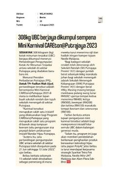 308kg UBC berjaya dikumpul sempena Mini Karnival CAREton@Putrajaya 2023