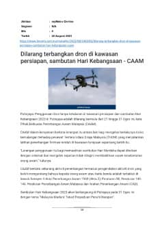 Dilarang terbangkan dron di kawasan persiapan, Sambutan Hari Kebangsaan -CAAM