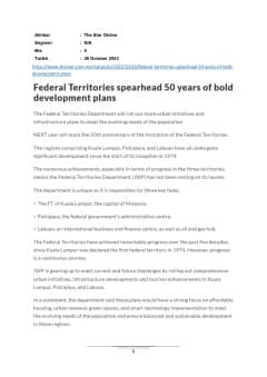 Federal Territories spearhead 50 years of bold development plans