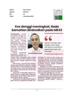 Kes denggi meningkat, tiada kematian direkodkan pada ME43