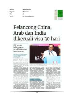 Pelancong China, Arab dan India dikecualikan visa 30 hari
