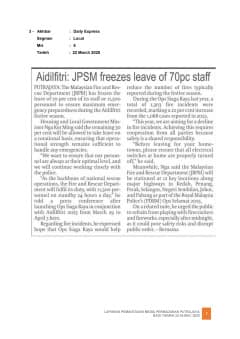 AIDILFITRI: JPSM FREEZES LEAVE OF 70 PC STAFF