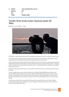 TARIKH LIHAT ANAK BULAN SYAWAL PADA 30 MAC