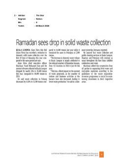 RAMADAN SEES DROP IN SOLID WASTE COLLECTION
