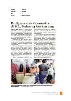 KUTIPAN SISA DOMESTIK DI KL, PAHANG BERKURANG