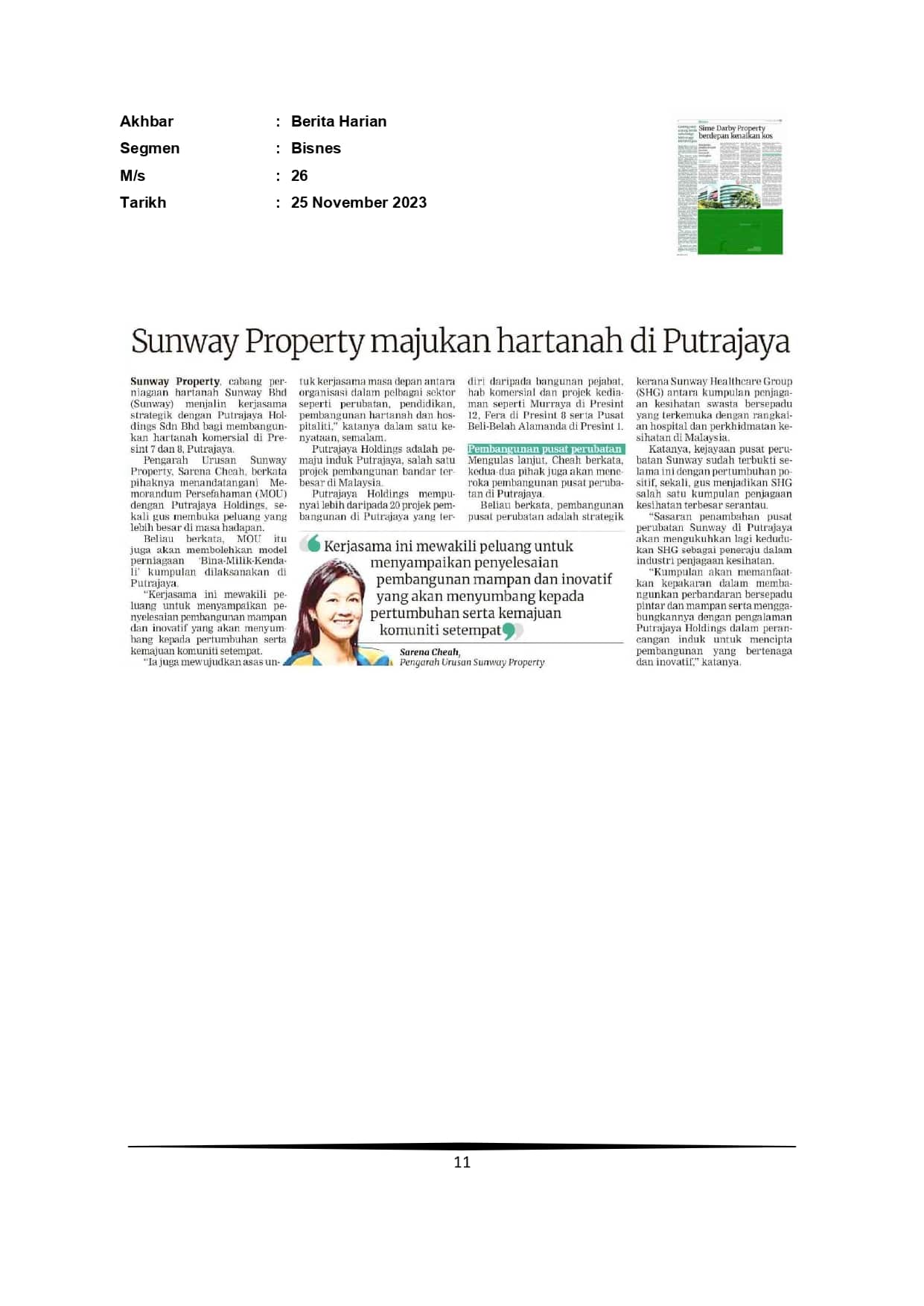 Sunway Property majukan hartanah di Putrajaya