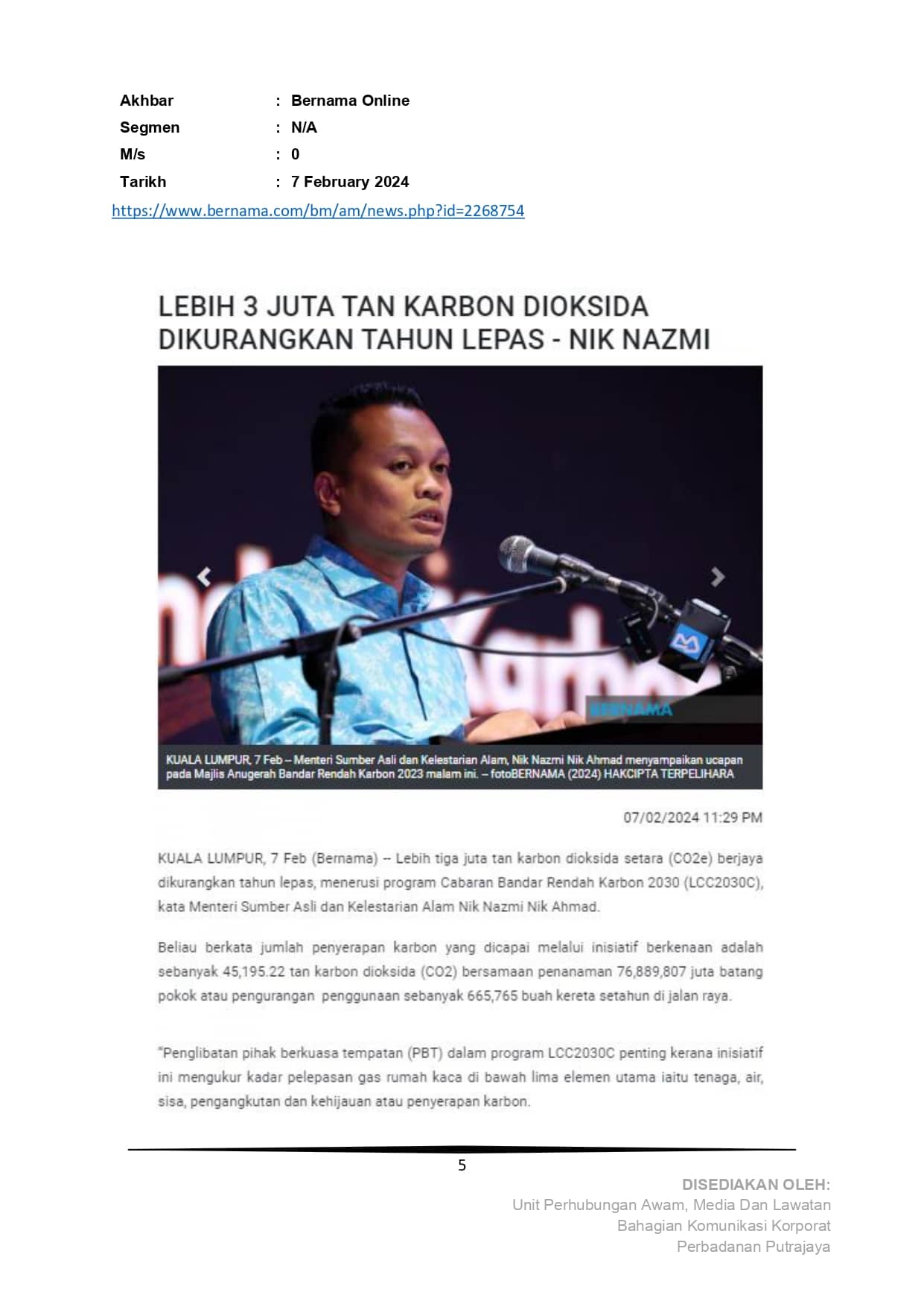 Lebih 3 Juta Tan Karbon Dioksida Dikurangkan Tahun Lepas - Nik Nazmi