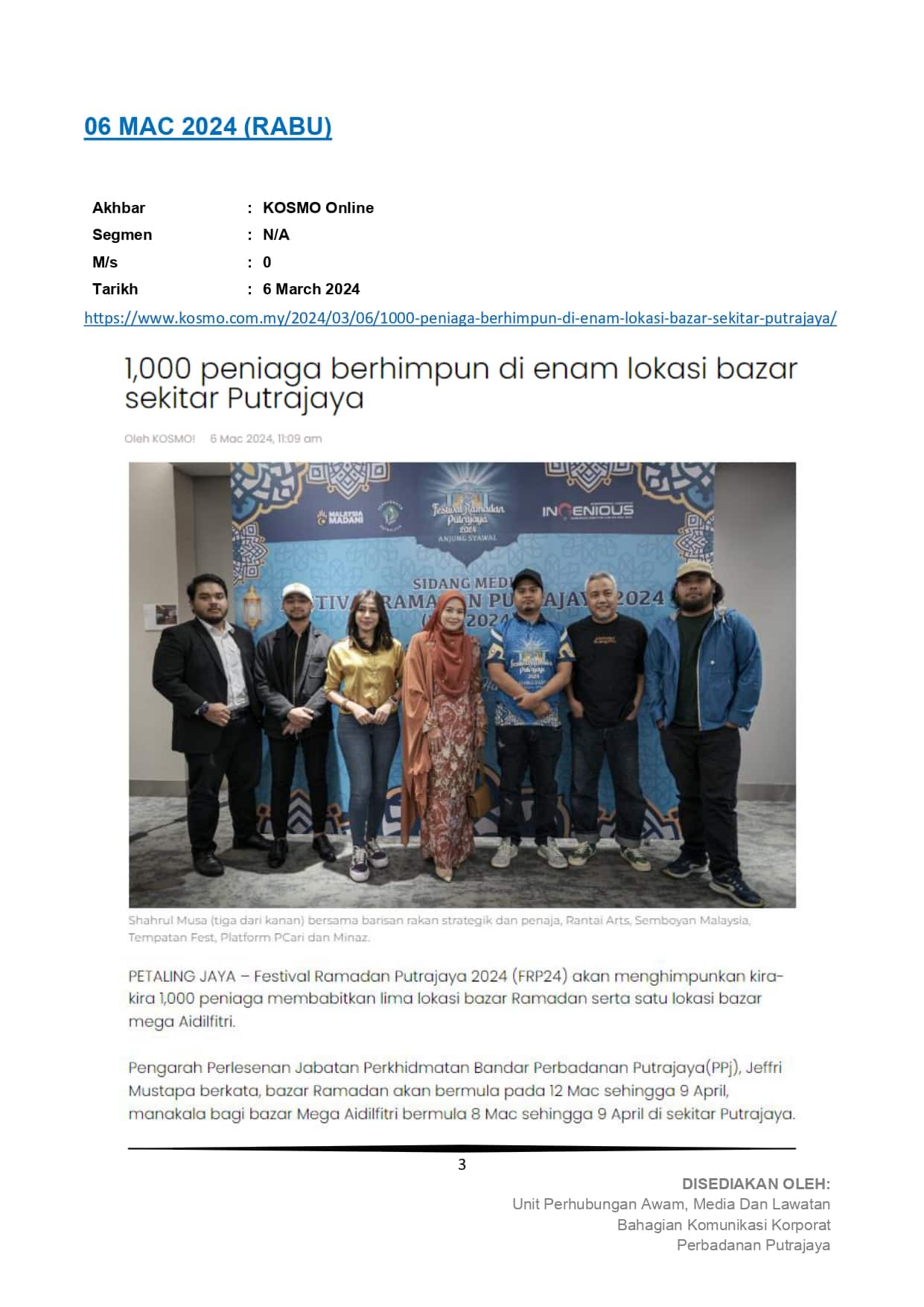 1,000 peniaga berhimpun di enam lokasi bazar sekitar Putrajaya