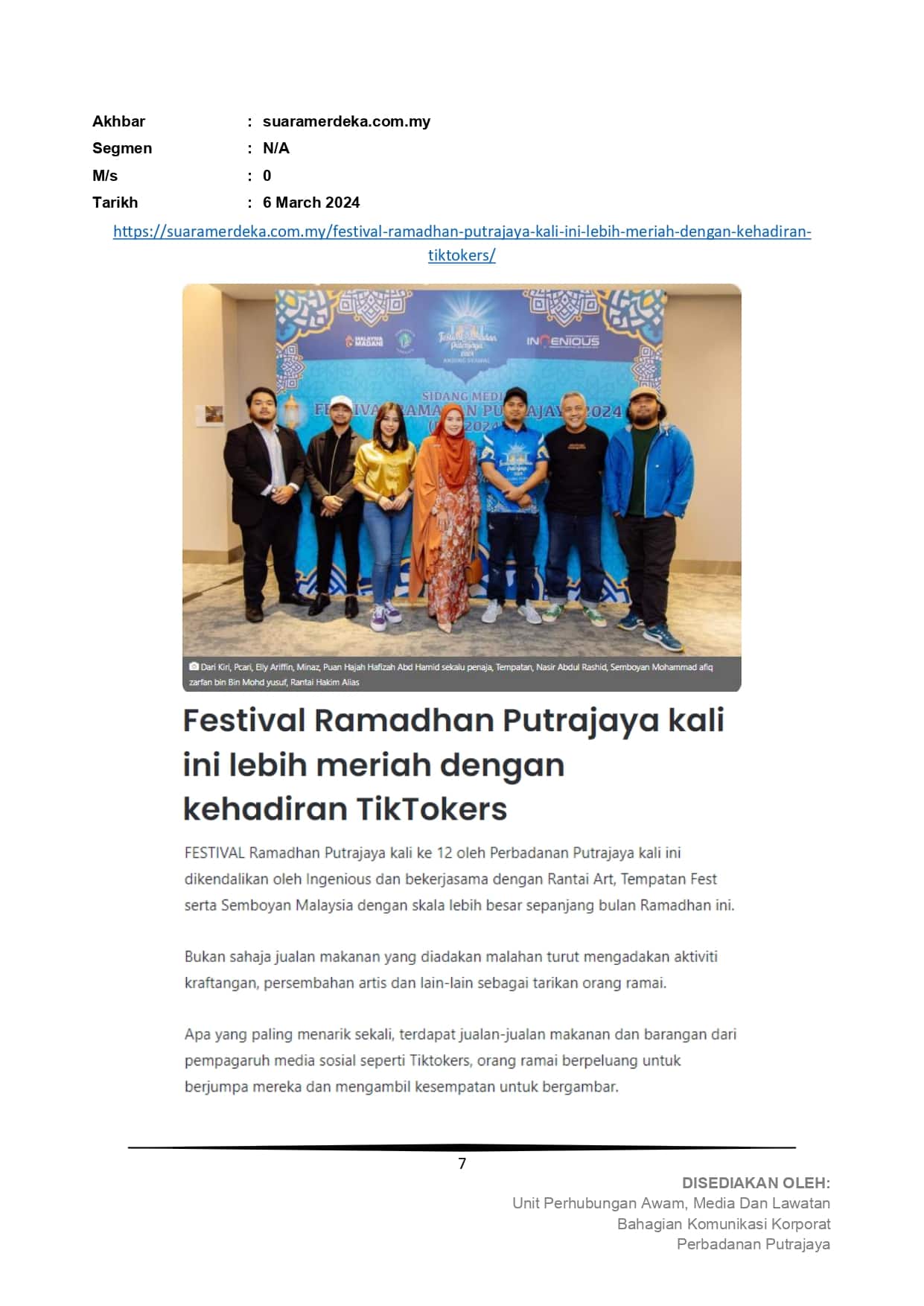 Festival Ramadan Putrajaya kali ini lebih meriah dengan kehadiran TikTokers