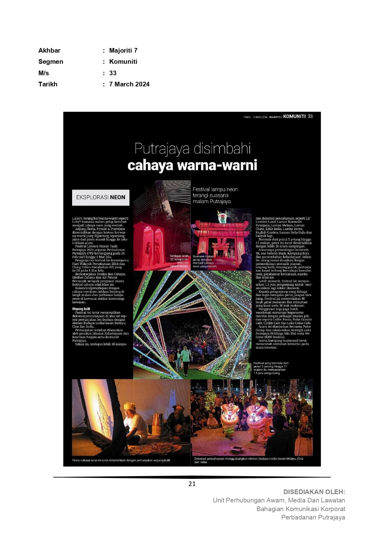 Putrajaya disimbahi warna-warni