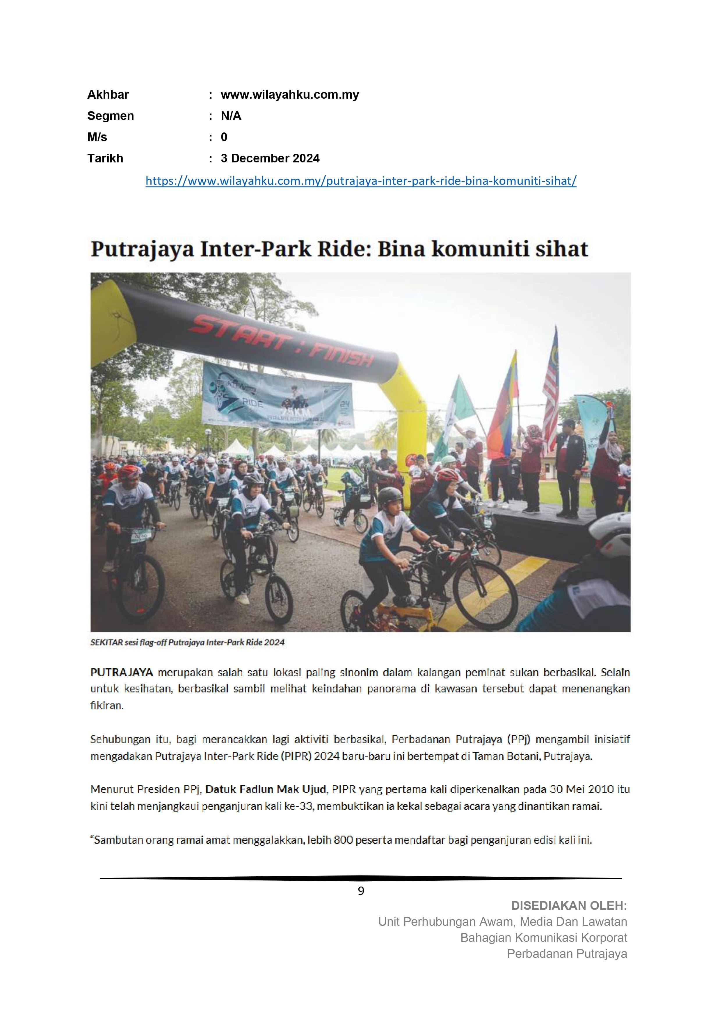 Putrajaya Inter-Park Ride: Bina komuniti sihat