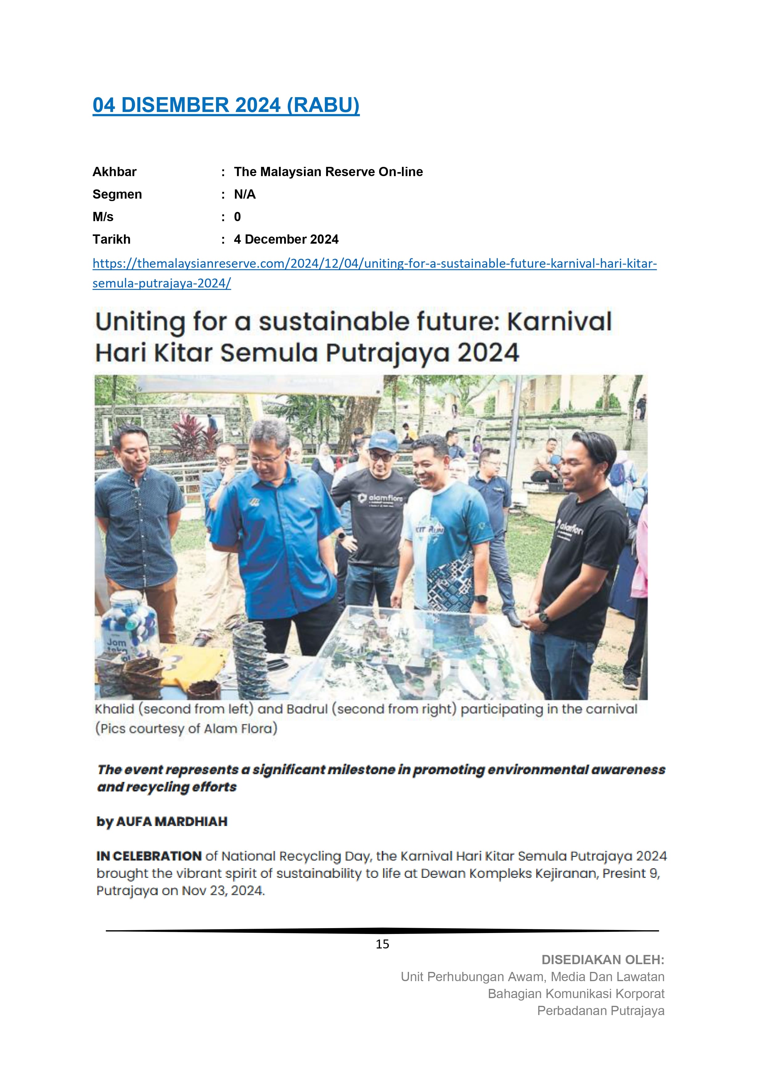 Uniting for a sustainable future: Karnival Hari Kitar Semula Putrajaya 2024