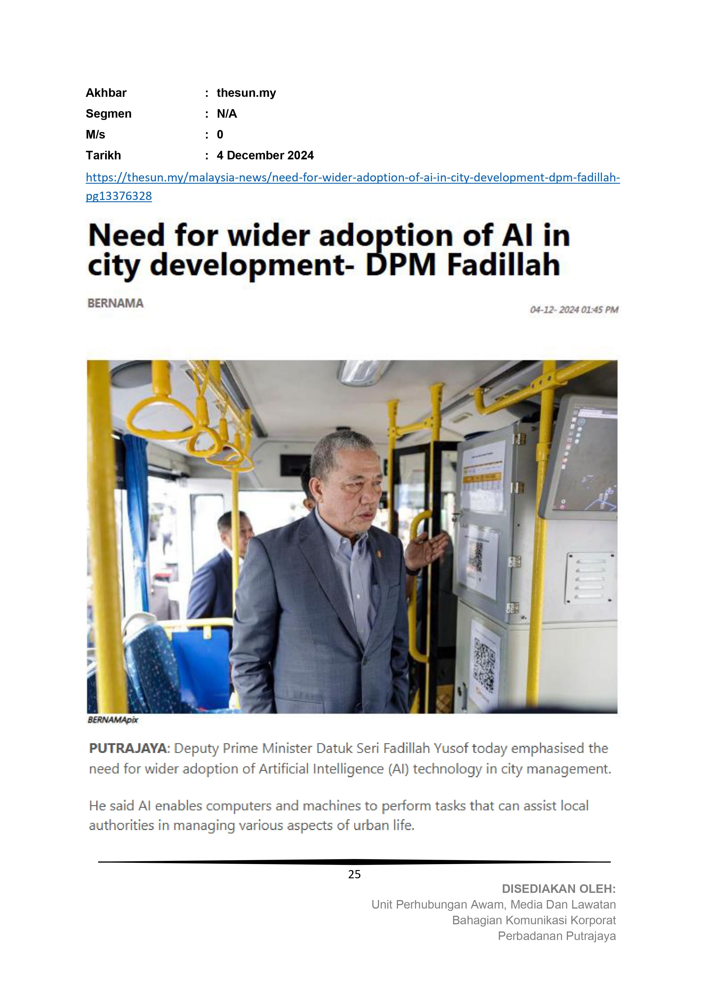 Need for wider adoption of AI in city development - DPM Fadillah