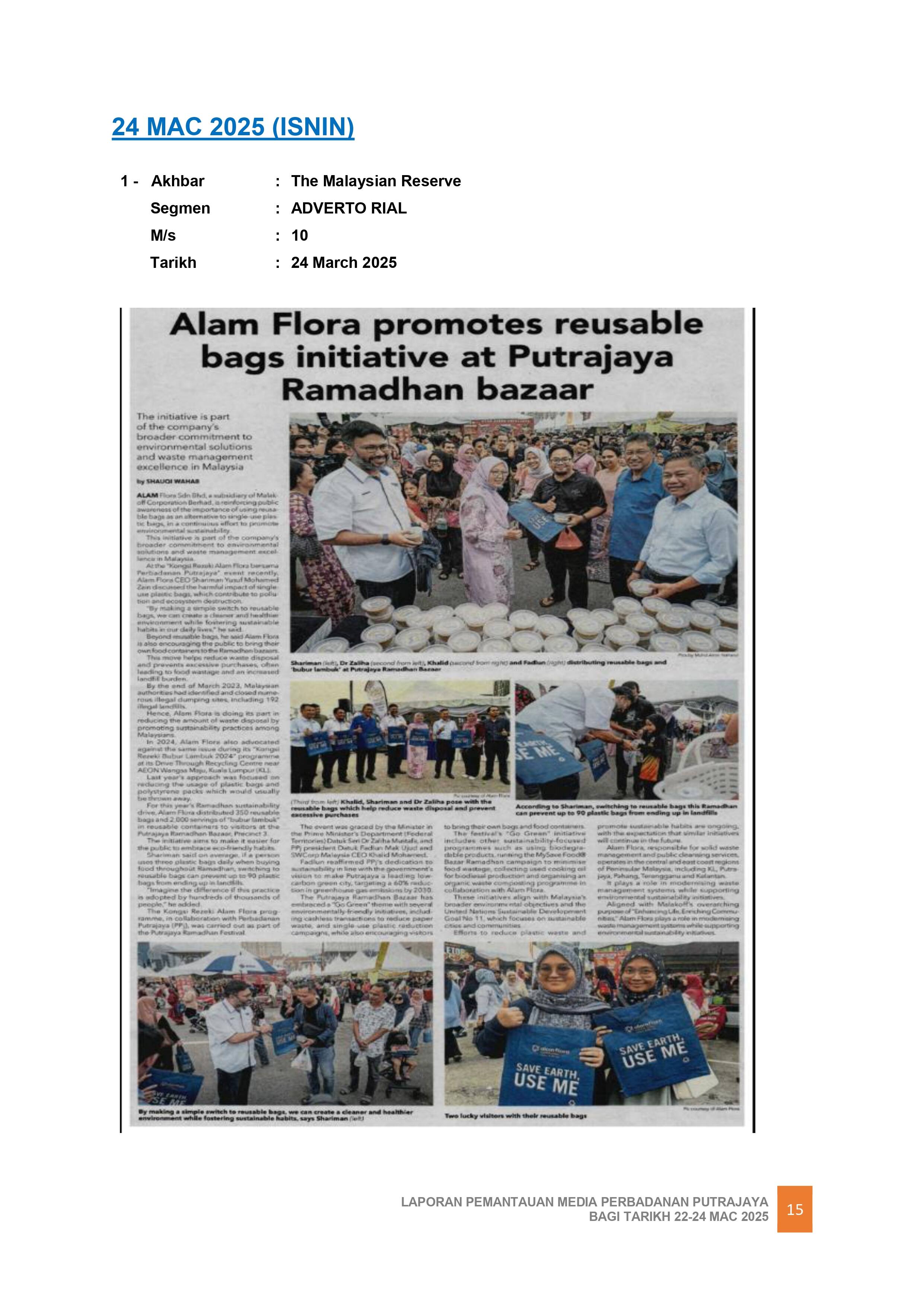 ALAM FLORA PROMOTES REUSABLE BAGS INITIATIVE AT PUTRAJAYA RAMADAN BAZAAR