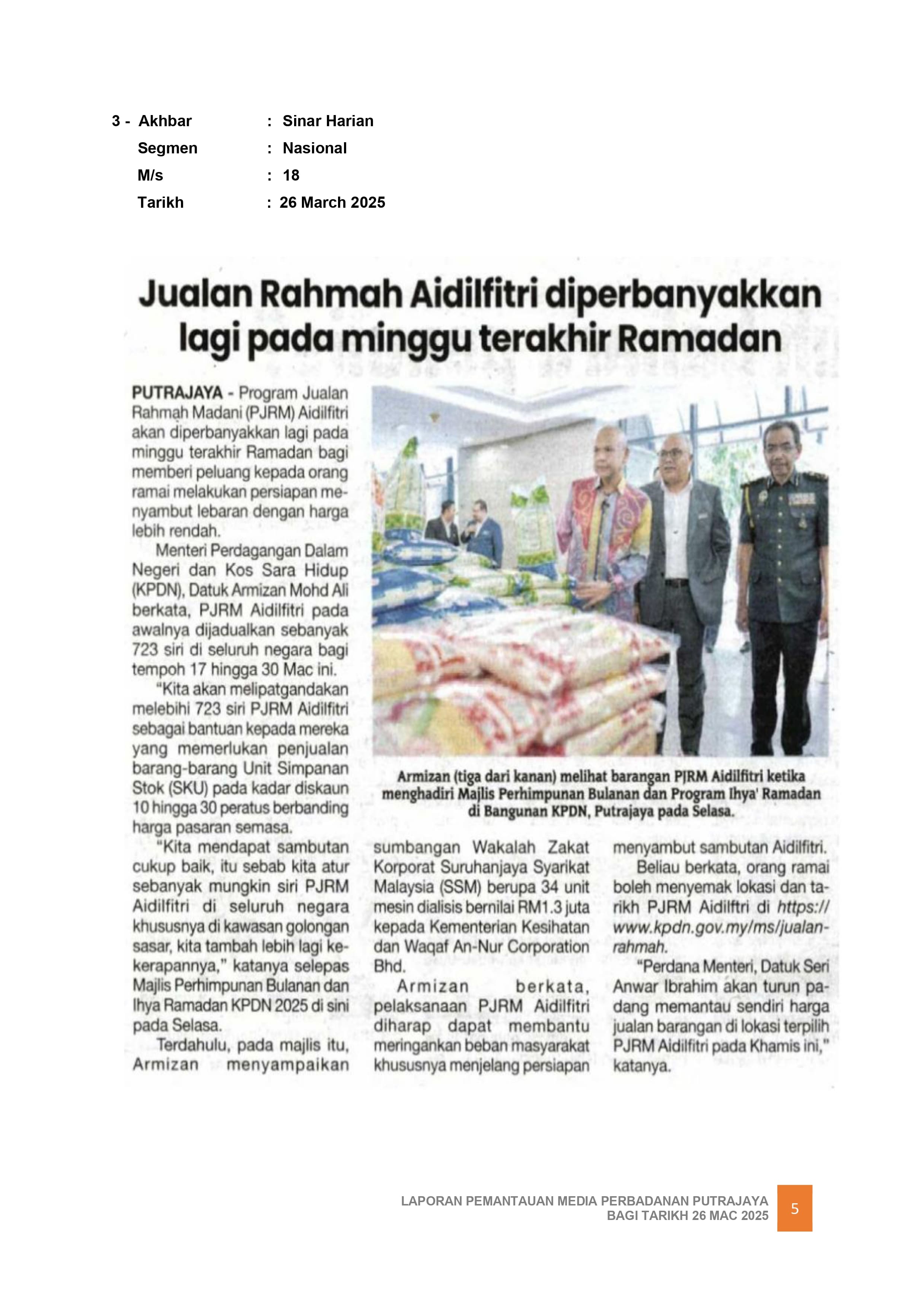 JUALAN RAHMAH AIDILFITRI DIPERBANYAKKAN LAGI PADA MINGGU TERAKHIR RAMADAN