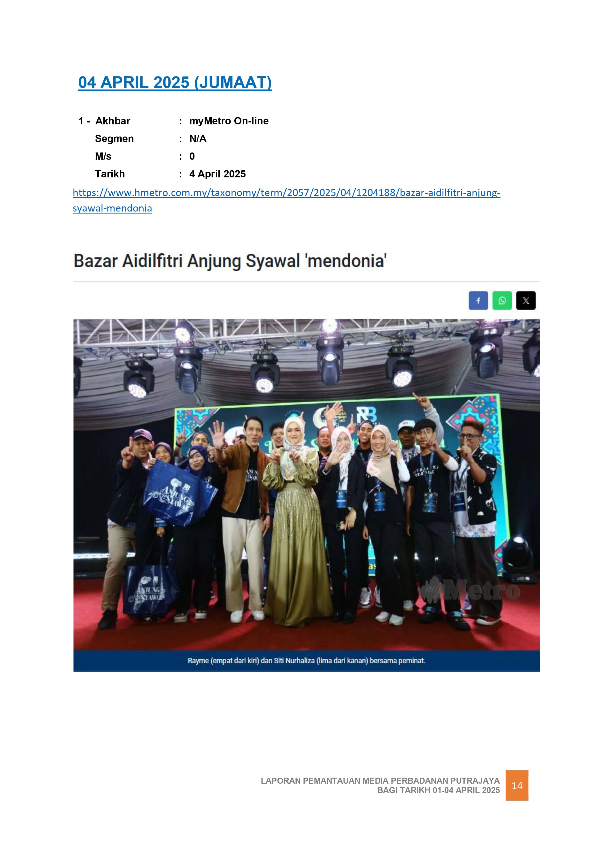 Bazar Aidilfitri Anjung Syawal 'Mendonia'