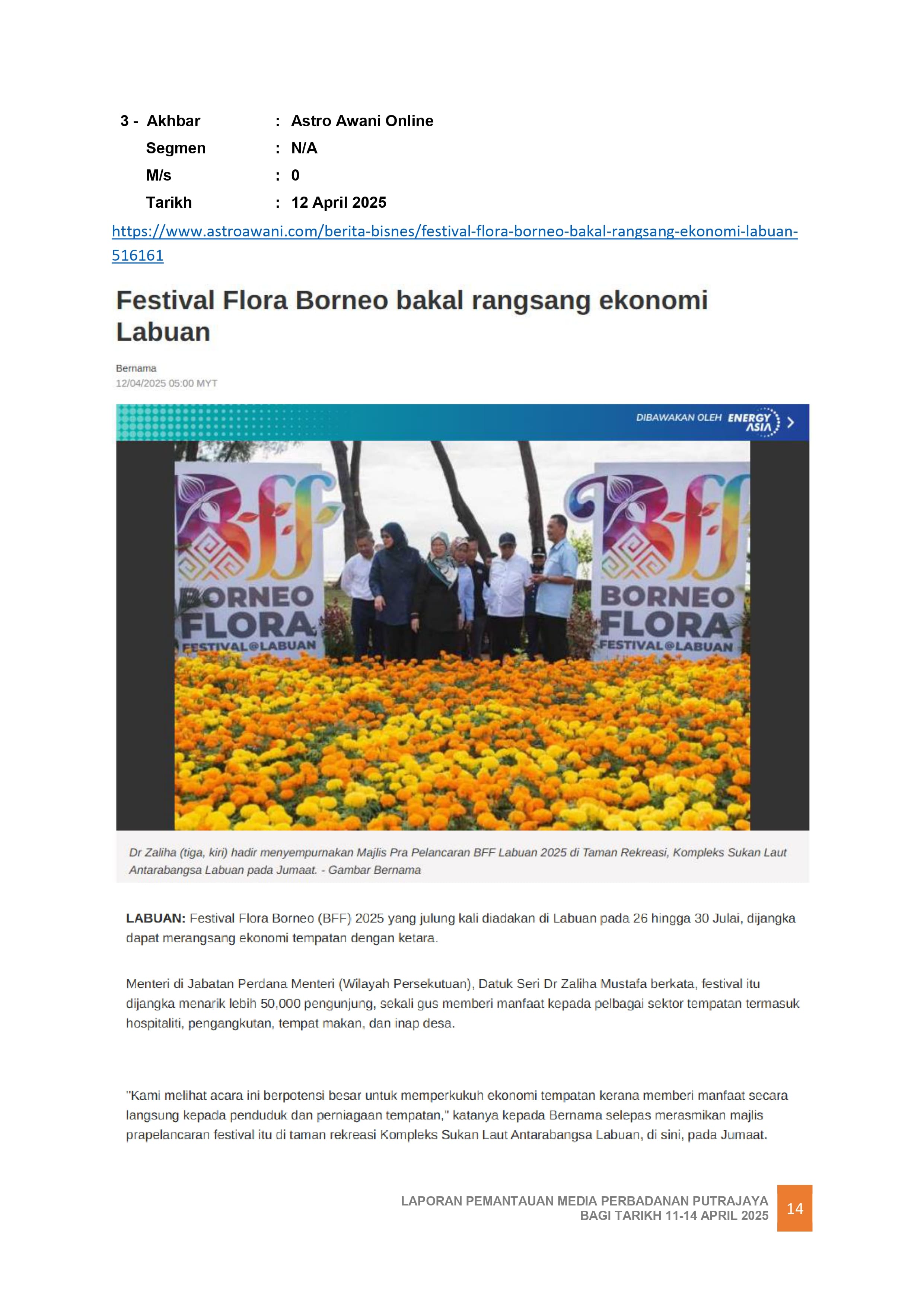 Festival Flora Borneo Bakal Rangsang Ekomoni Labuan
