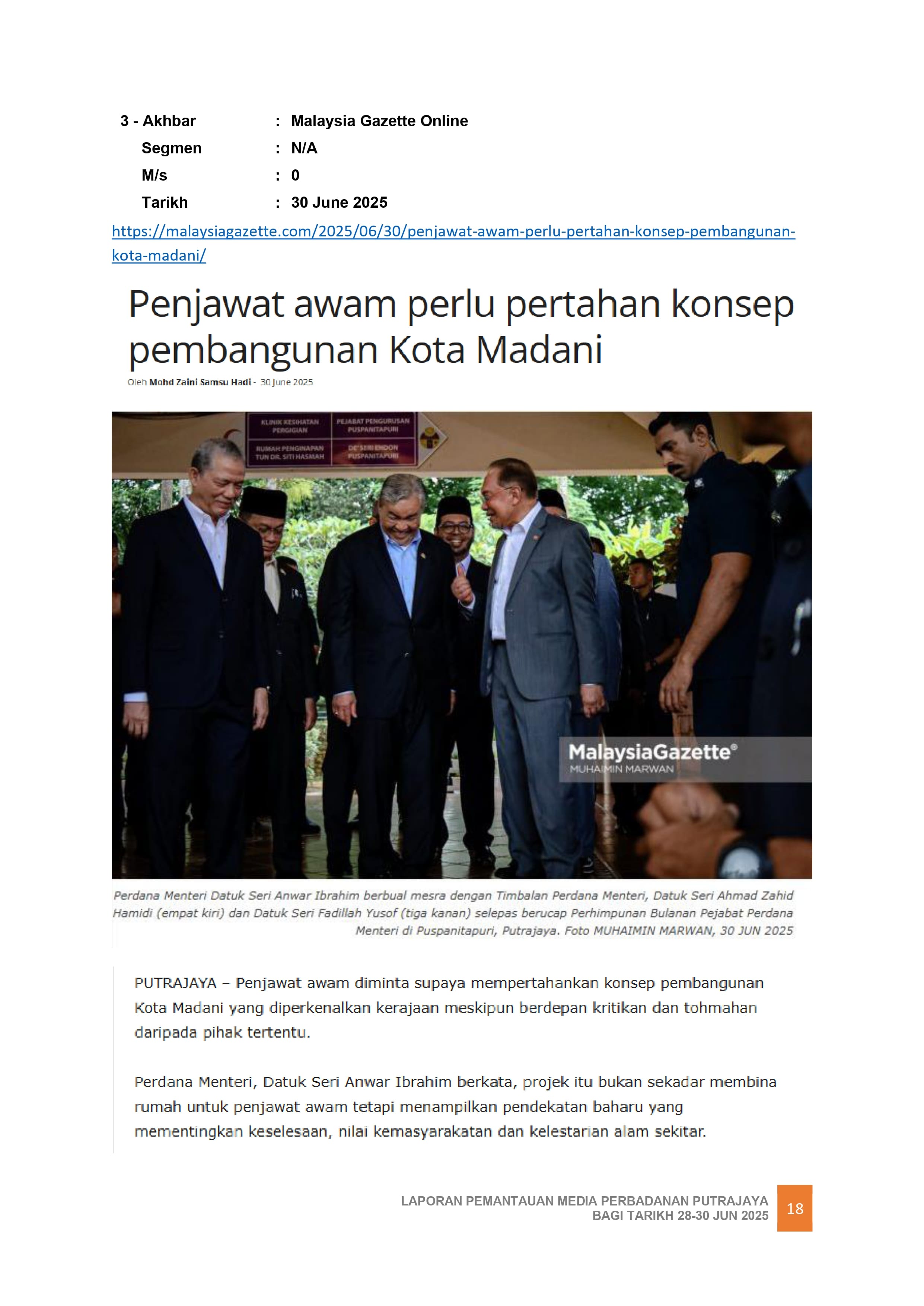 PENJAWAT AWAM PERLU PERTAHAN KONSEP PEMBANGUNAN KOTA MADANI