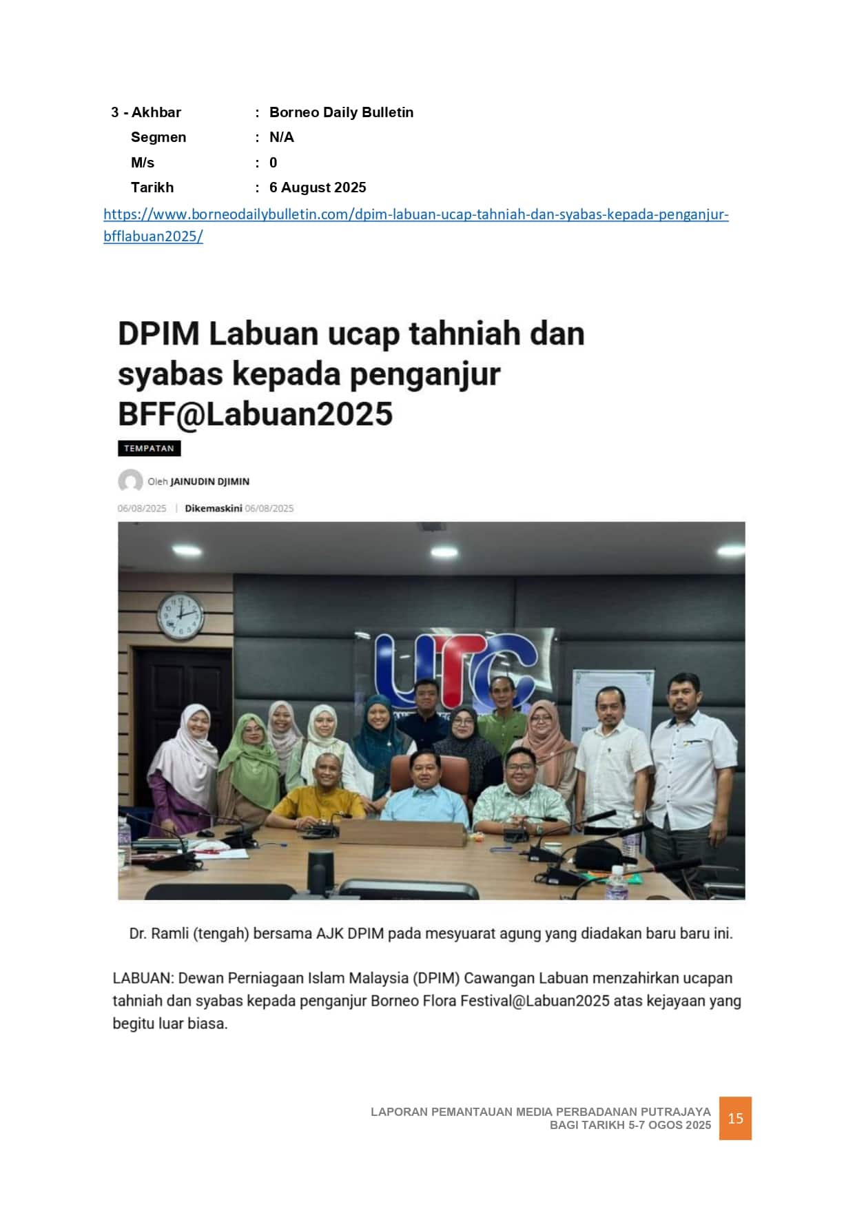 DPIM LABUAN UCAP TAHNIAH DAN SYABAS KEPADA PENGANJUR BFF@ LABUAN 2025