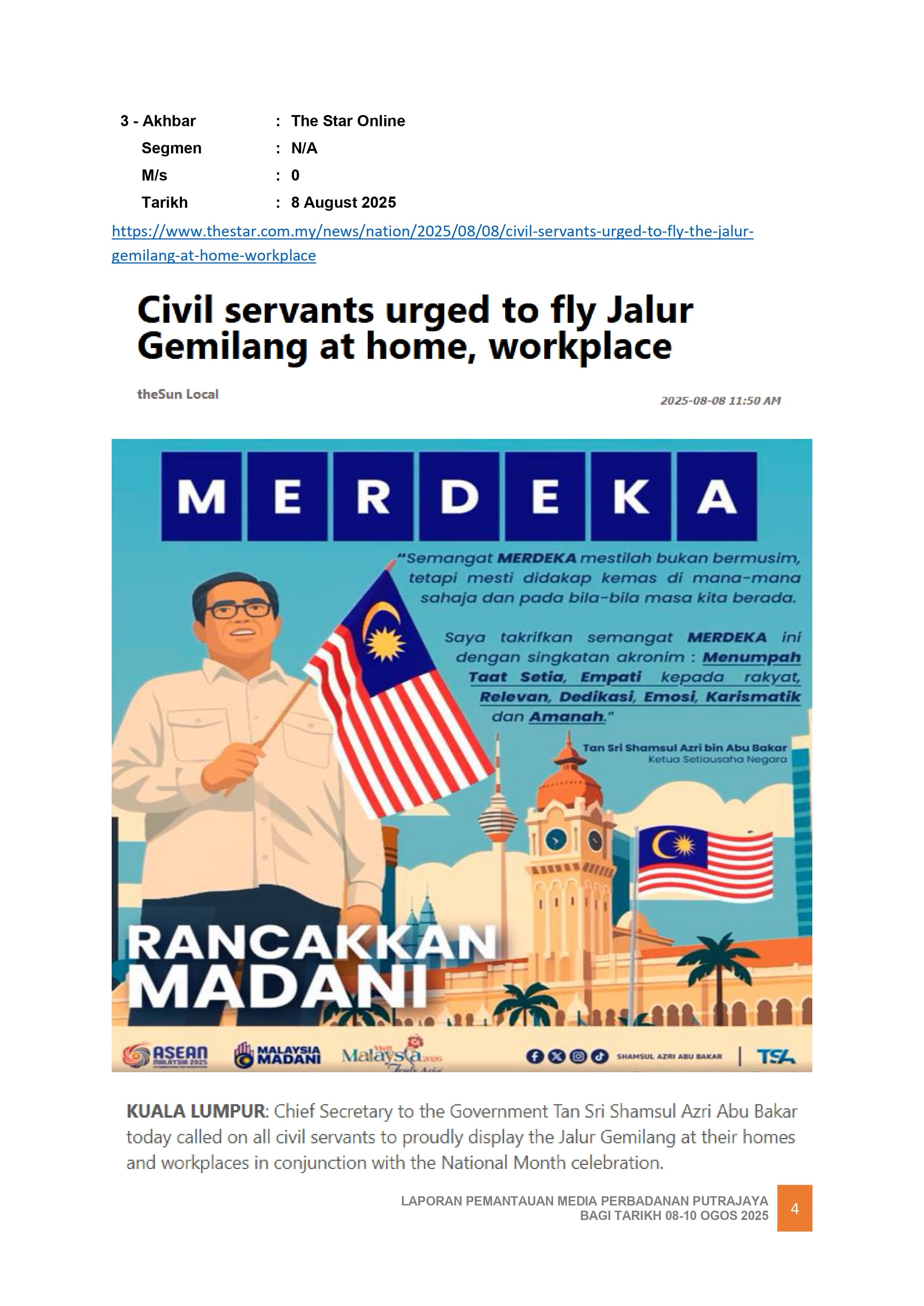 CIVIL SERVANTS URGERD TO FLY JALUR GEMILANG AT HOME,WORKPLACE