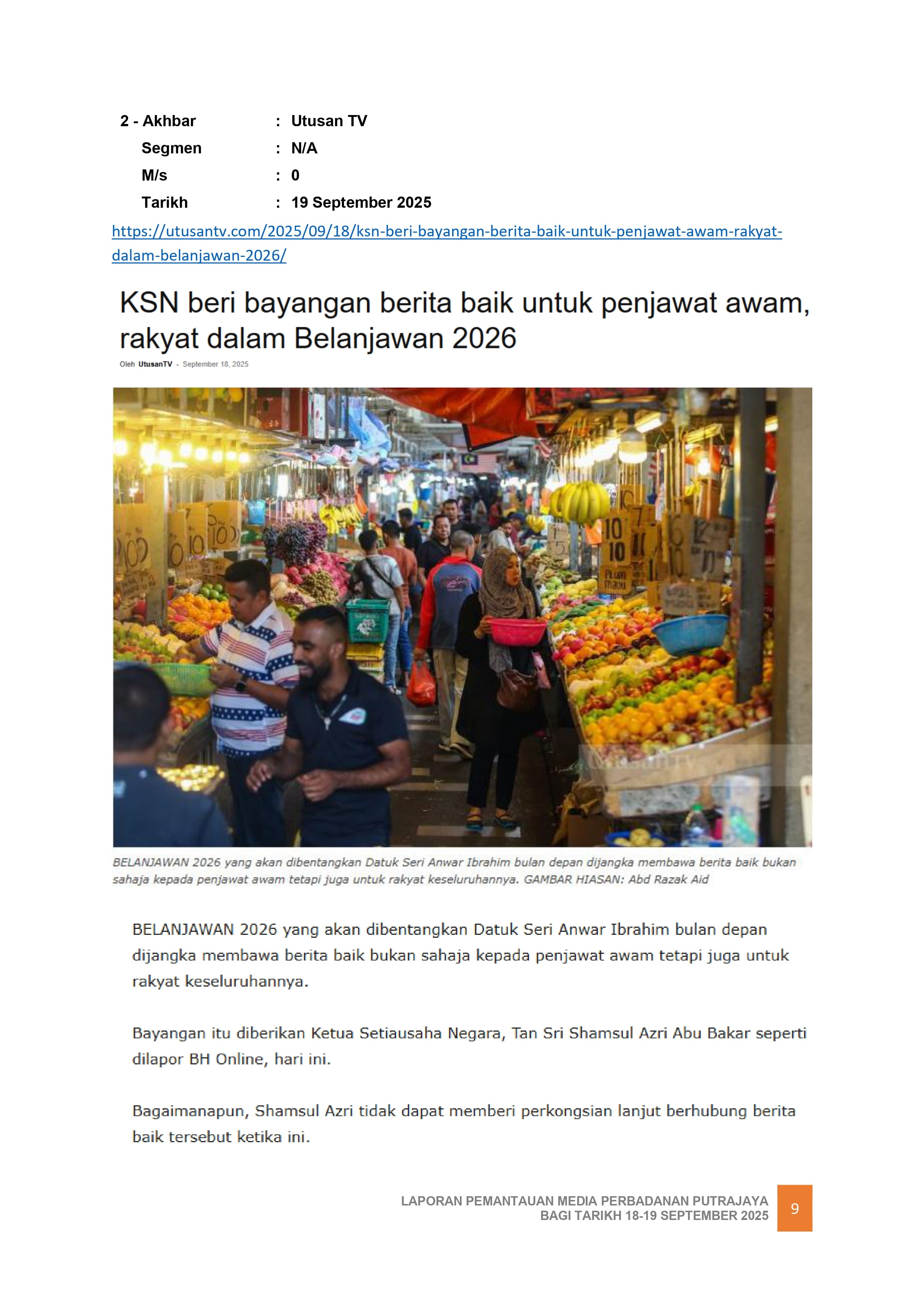 KSN BERI BAYANGAN BERITA BAIK UNTUK PENJAWAT AWAM, RAKYAT DALAM BELANJAWAN 2026