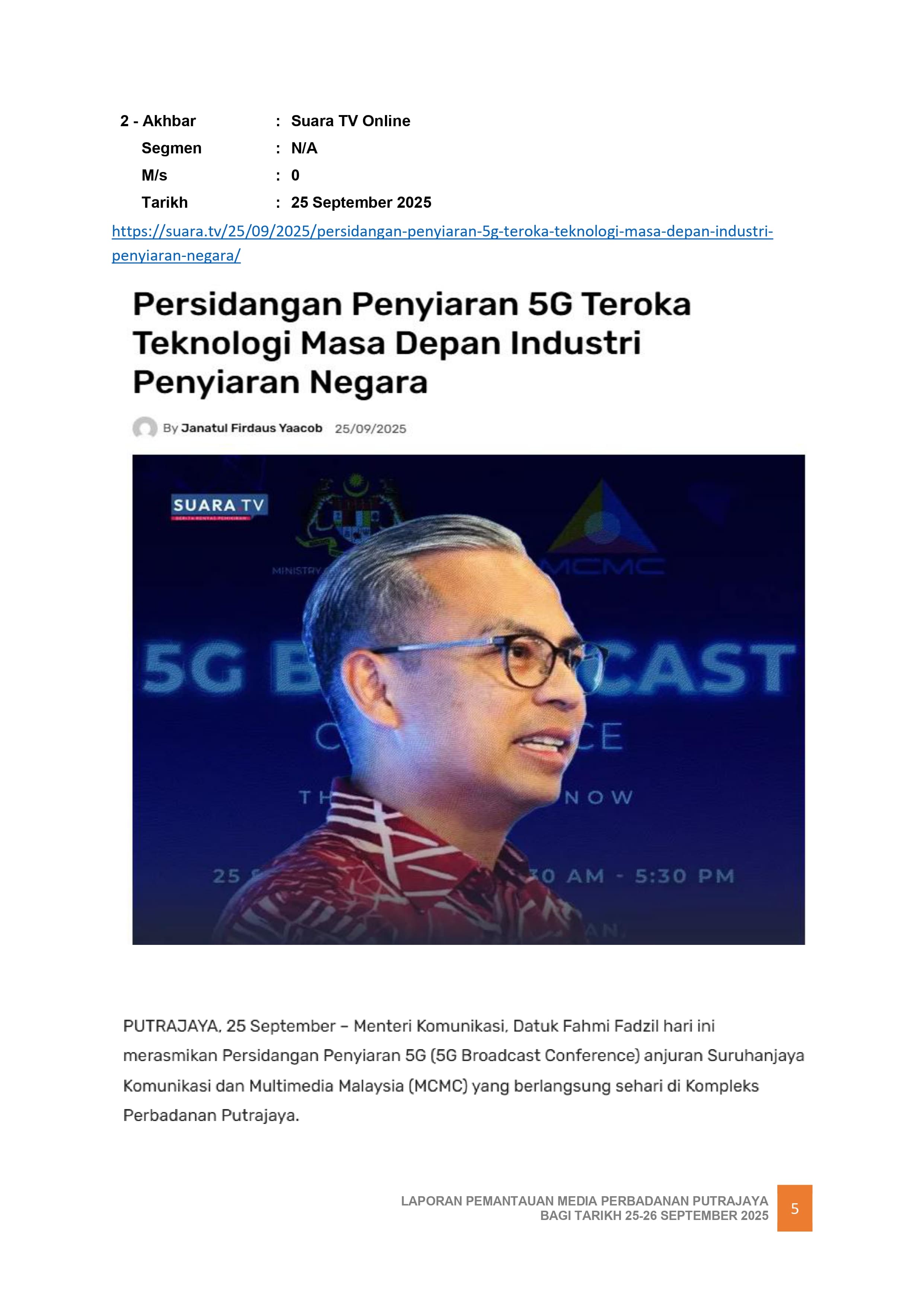 PERSIDANGAN PENYIARAN 5G TEROKA TEKNOLOGI MASA DEPAN INDUSTRI