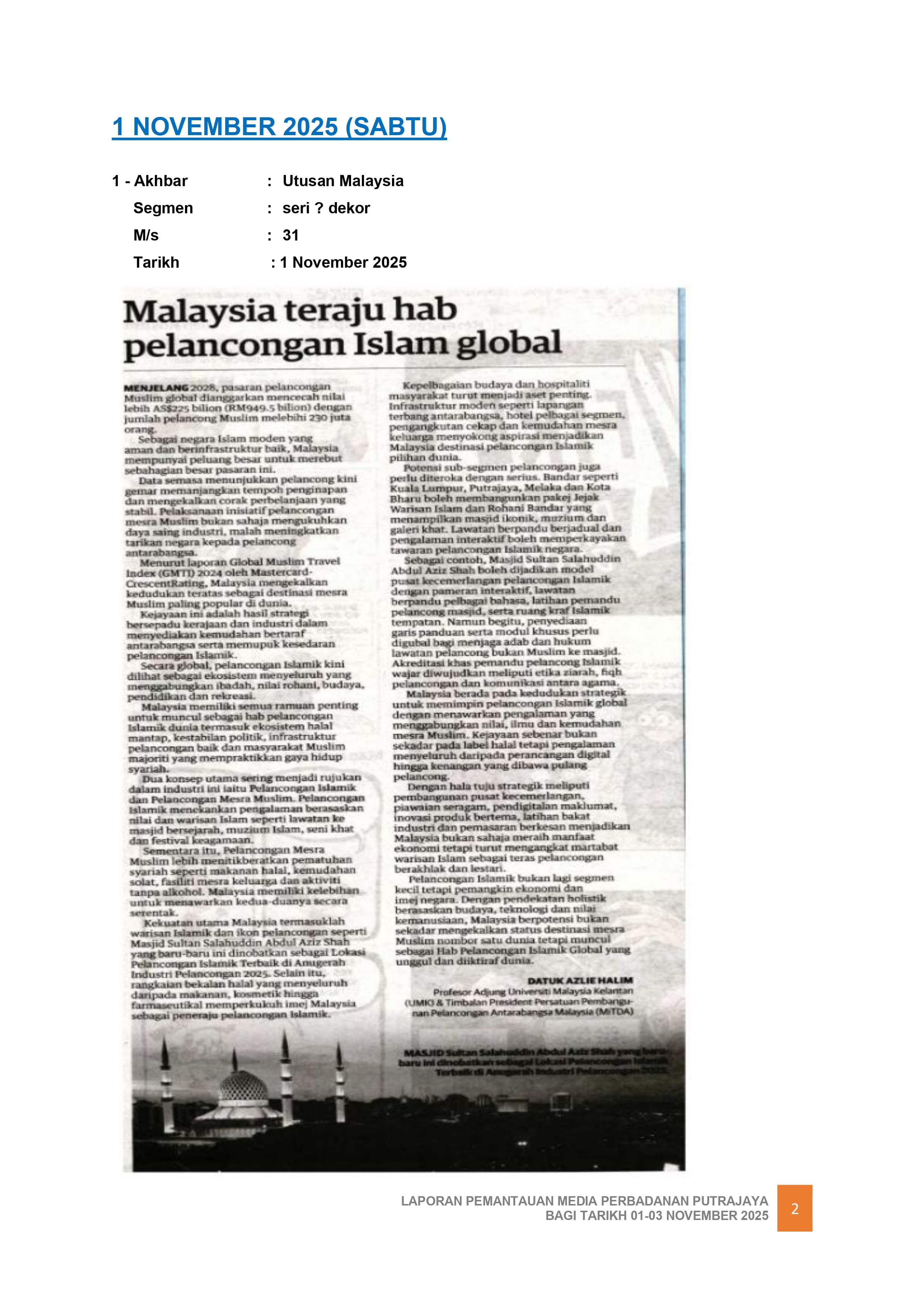 MALAYSIA TERAJU HAB PELANCONGAN ISLAM GLOBAL