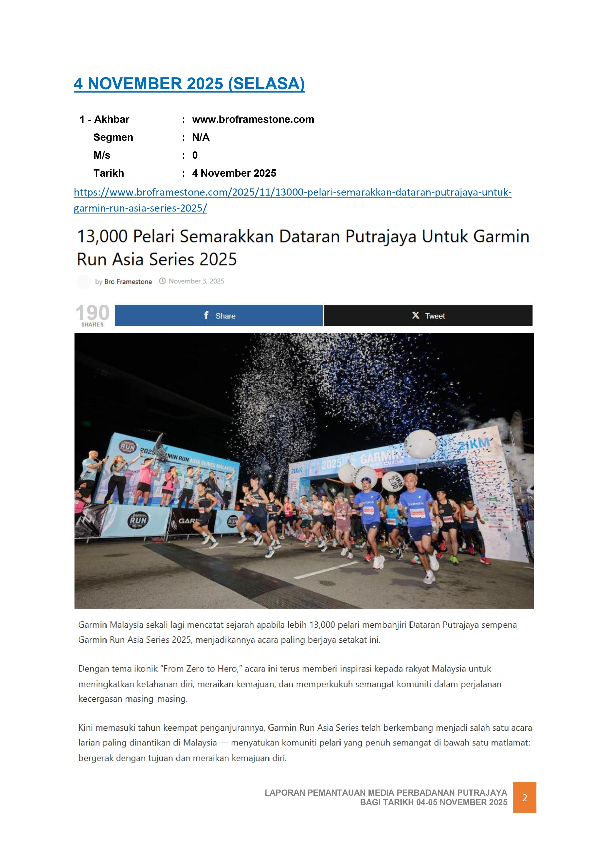 13,000PELARI SEMARAKKAN DATARAN PUTRAJAYA UNTUK GARMIN RUN ASIA SERIES 2025