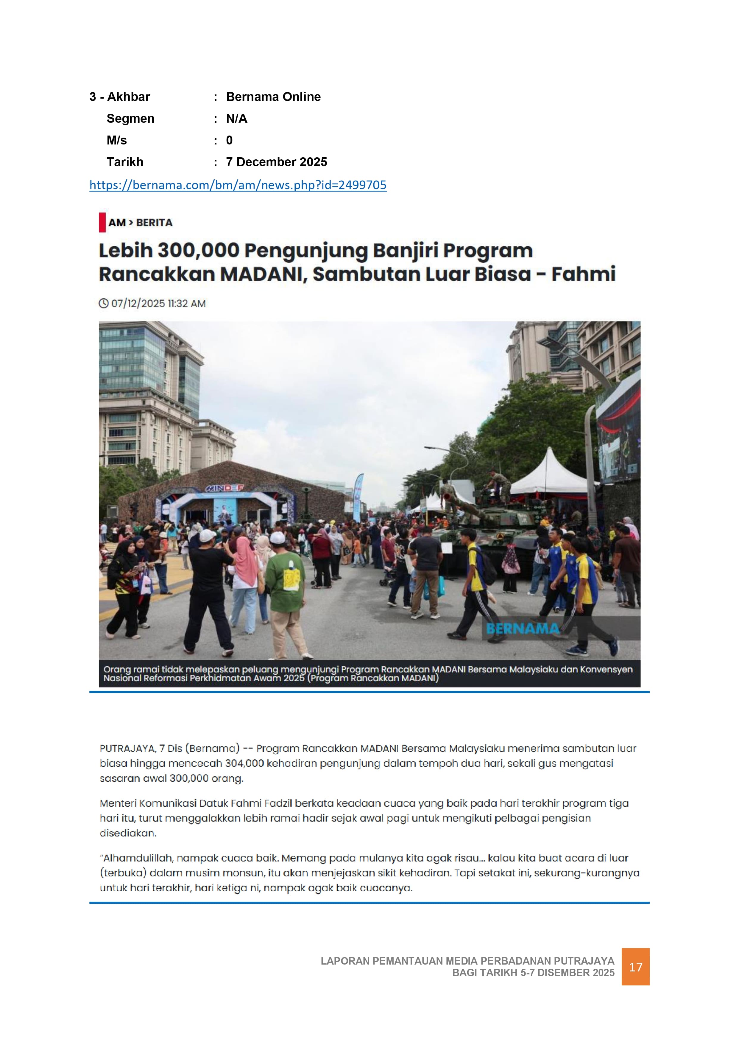 LEBIH 3,000 PENGUNJUNG BANJIRI PROGRAM RANCAKKAN MADANI, SAMBUTAN LUAR BIASA - FAHMI