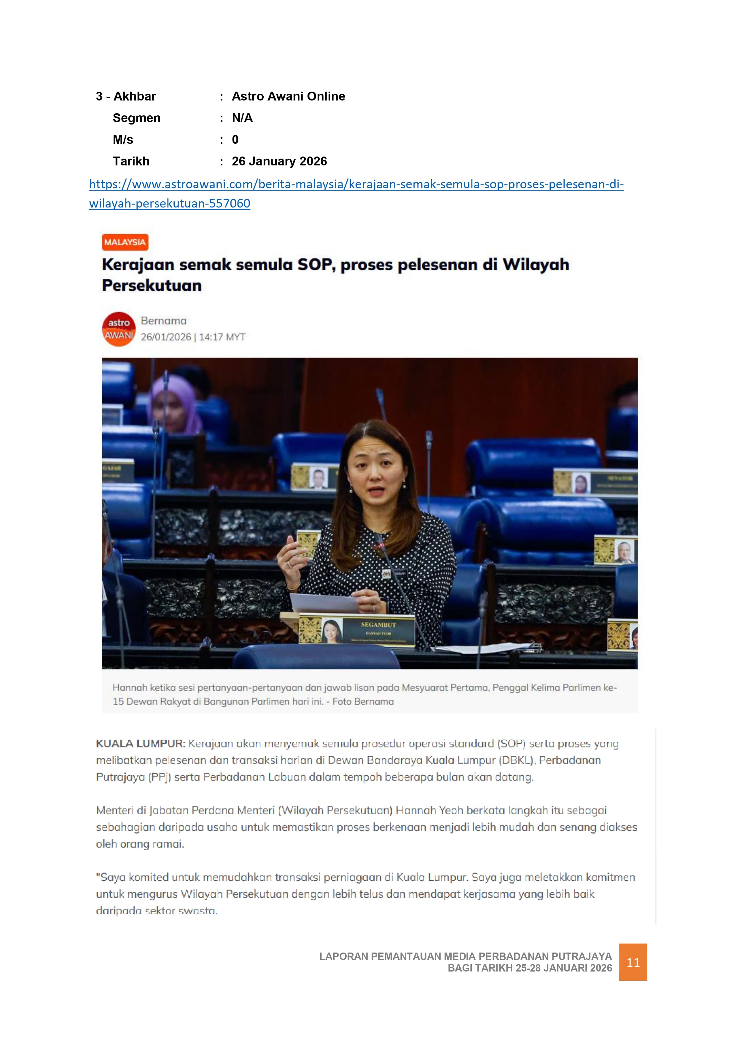 KERAJAAN SEMAK SEMULA SOP, PROSES PERLESENAN DI WILAYAH PERSEKUTUAN