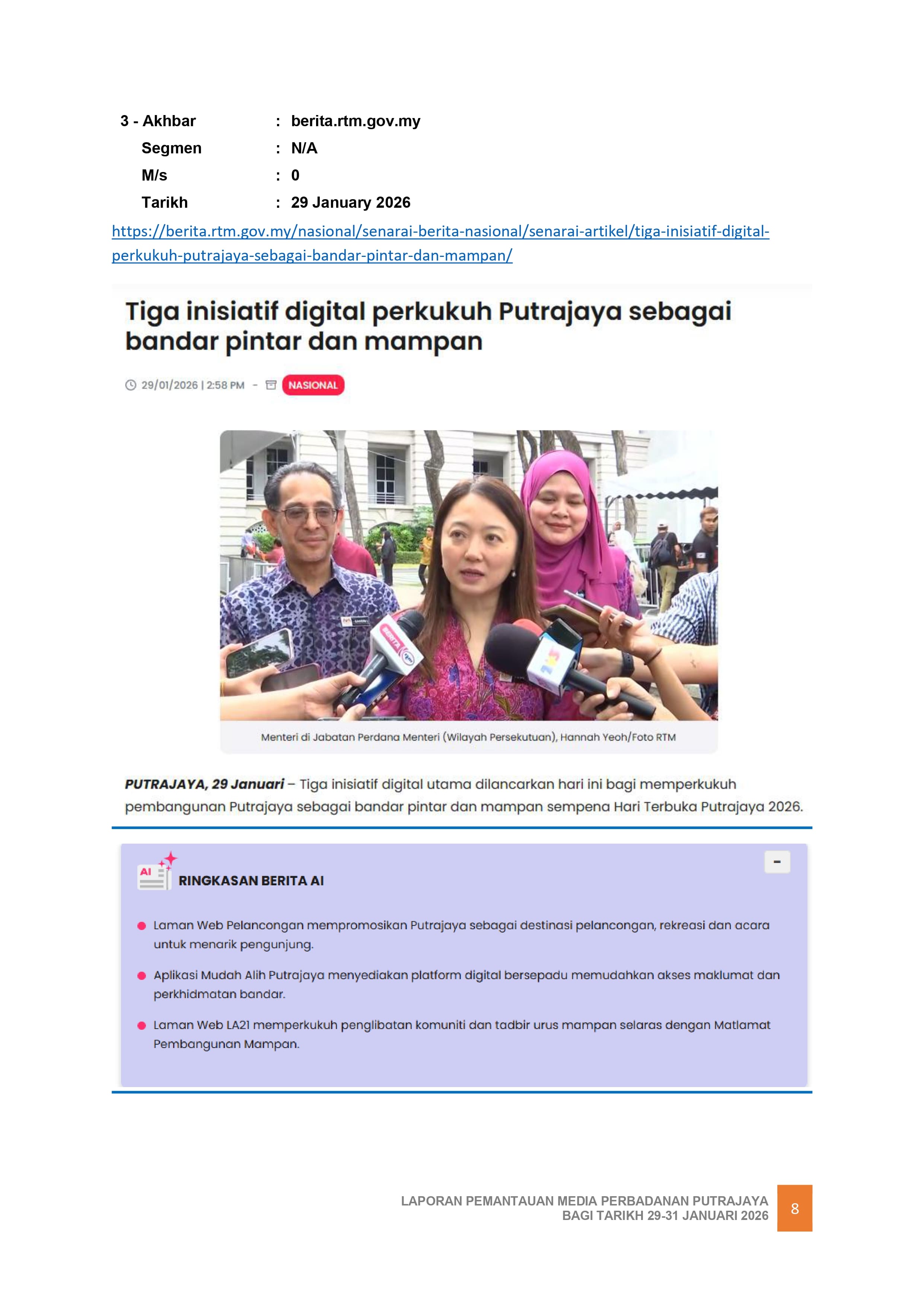 TIGA INISIATIF DIGITAL PERKUKUH PUTRAJAYA SEBAGAI BANDAR PINTAR DAN MAMPAN