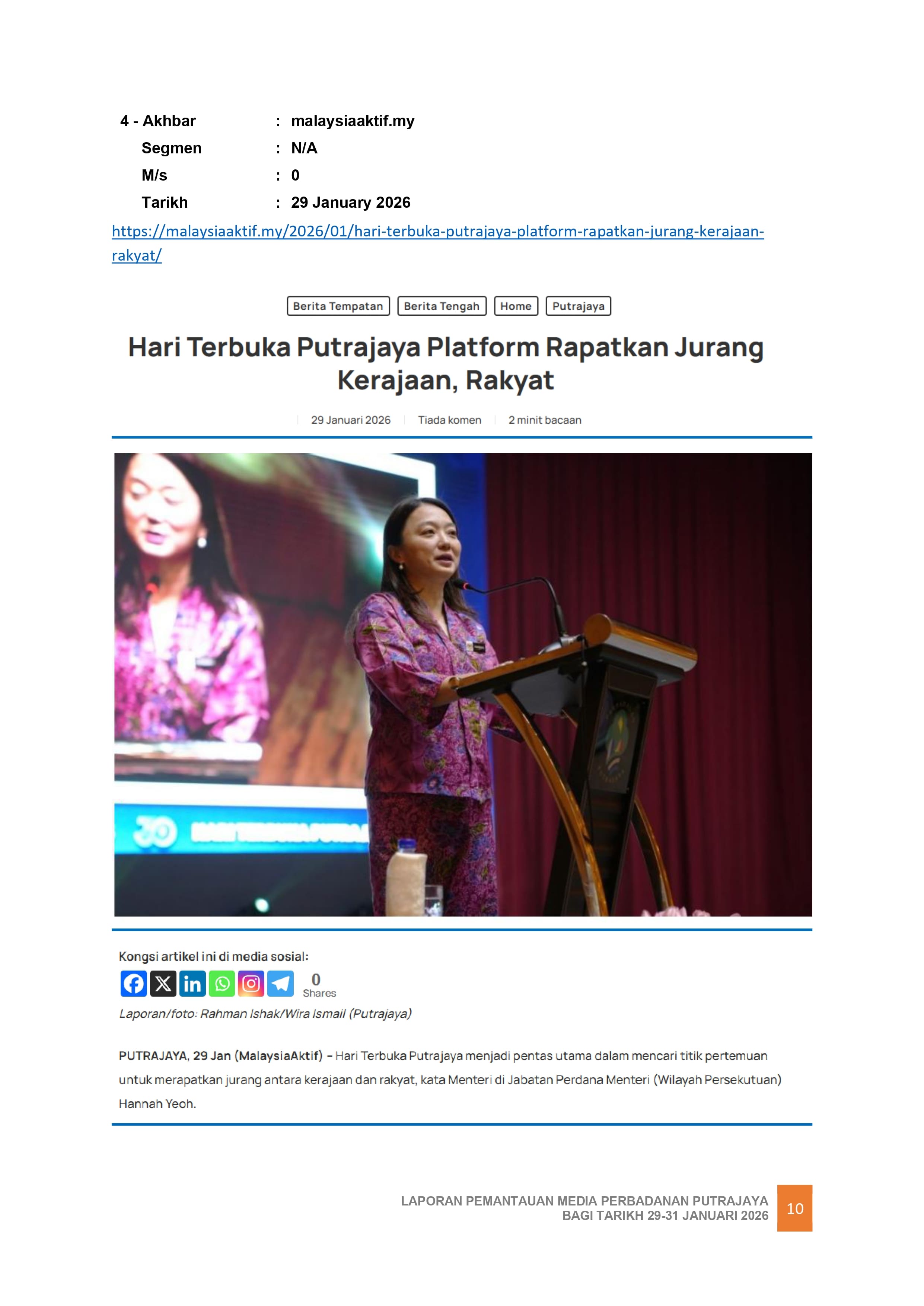 HARI TERBUKA PUTRAJAYA PLATFORM RAPATKAN JURANG KERAJAAN, RAKYAT