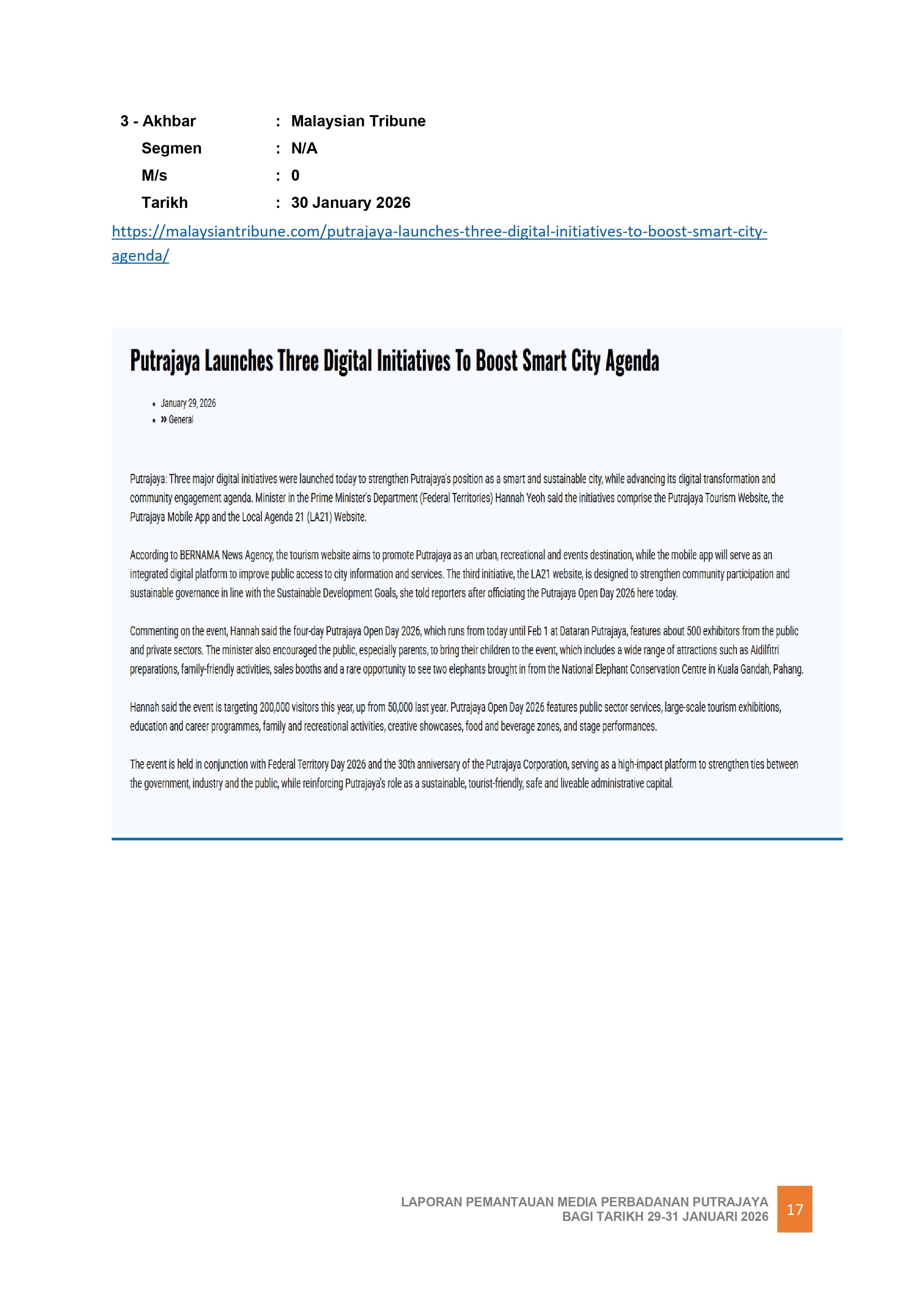 PUTRAJAYA LAUNCHES THREE DIGITAL INITIATIVES TO BOOST SMART CITY AGENDA