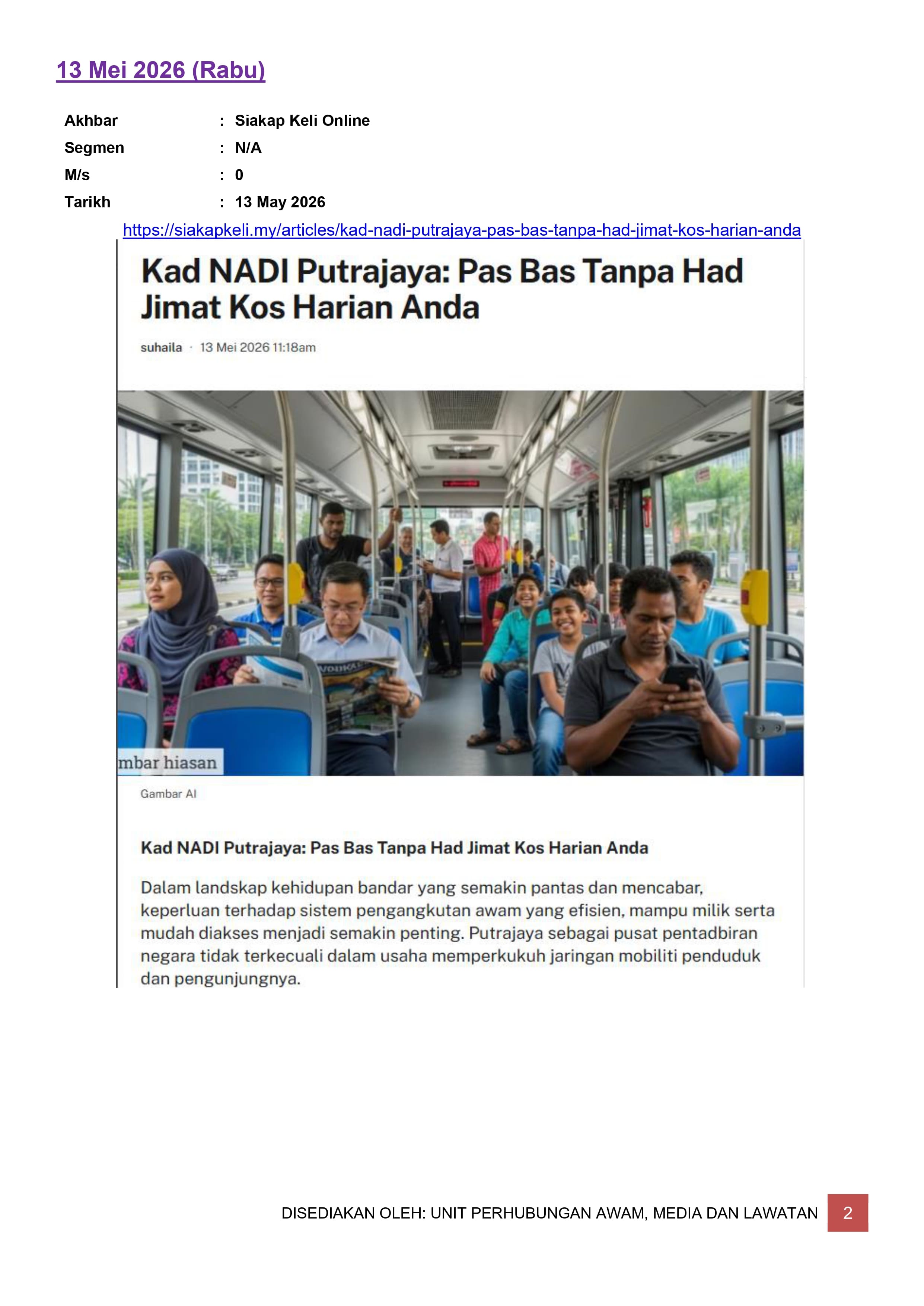 KAD NADI PUTRAJAYA : PAS BAS TANPA HAD JIMAT KOS HARIAN ANDA