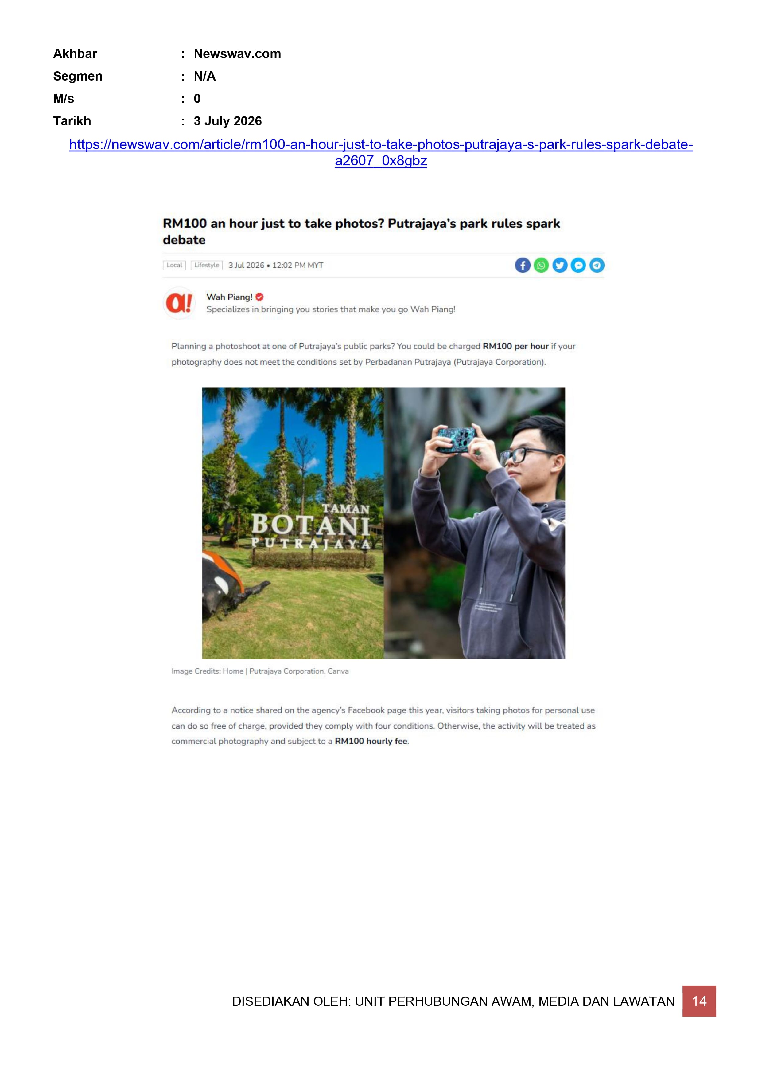 RM100 AN HOUR JUS TO TAKE PHOTOS? PUTRAJAYA 'S PARK RULES SPARK DEBATE