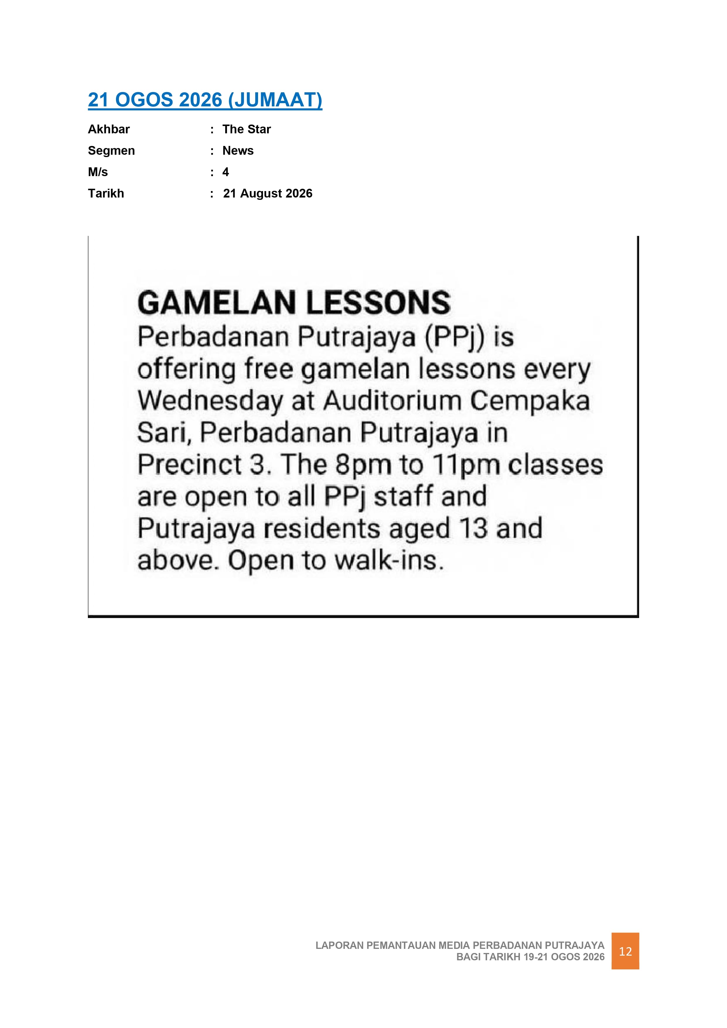 GAMELAN LESSONS